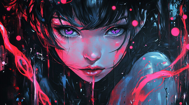 Graffiti Artwork of a Beautiful Anime Girl Background