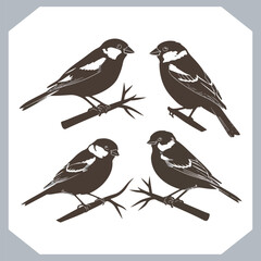 Set of Sparrow bird silhouette collection, Sparrow flying design, bird black silhouettes of different kinds sparrow vector flat isolated