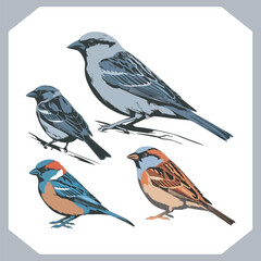 Set of Sparrow bird silhouette collection, Sparrow flying design, bird black silhouettes of different kinds sparrow vector flat isolated