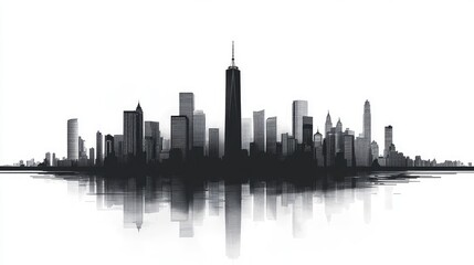 Obraz premium Black and White City Skyline Reflection - Modern Urban Architecture and Skyscrapers Silhouette
