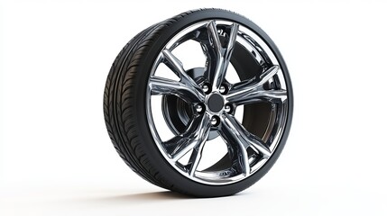 Obraz premium Shiny new car wheel isolated on a white background