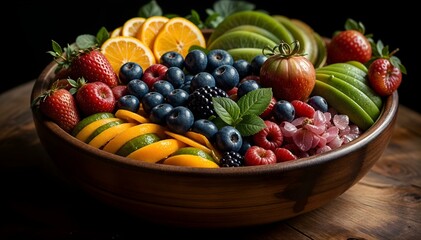 Vegetables and fruit in a heart shaped plate..