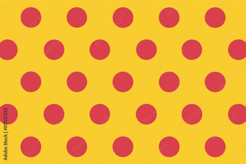 Aufkleber Bright yellow background with evenly spaced red circles in a playful pattern created for a lively and cheerful design