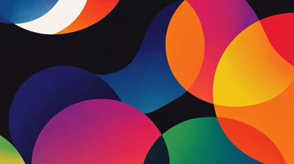 Abstract vibrant circles and curves against black background