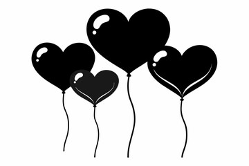 Heart balloons silhouette black vector art illustration 