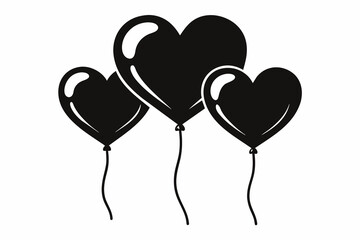 Heart balloons silhouette black vector art illustration 
