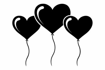 Heart balloons silhouette black vector art illustration 