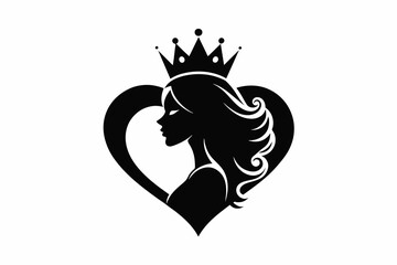 Hearts queen silhouette logo black vector art illustration 