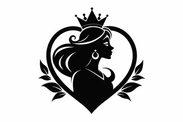 Hearts queen silhouette logo black vector art illustration 