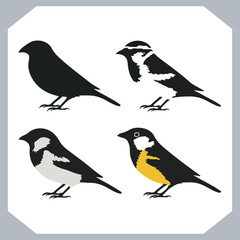 Set of Sparrow bird silhouette collection, Sparrow flying design, bird black silhouettes of different kinds sparrow vector flat isolated