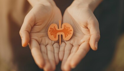 Hands holding a paper cutout shaped like kidney adrenal gland, raising awareness for adrenal health