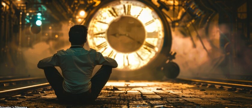 Contemplative traveler pondering the ethical and consequential dilemmas of time manipulation across