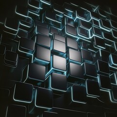 Obraz premium Glowing black and blue abstract squares background pattern 3D rendering
