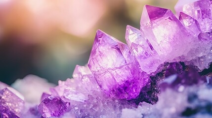 Fototapeta premium Background with amethyst crystals. Crystals with druze. Illustration for banner, poster, cover, brochure or presentation.