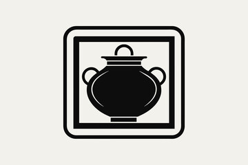 Linear image of a ceramic pot in a square symmetric vector art illustration