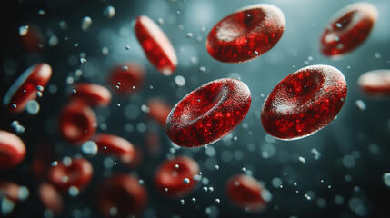 red and white blood cells flowing through a blood vessel. This medical illustration highlights the vital role of blood cells in immune defense and oxygen transportation