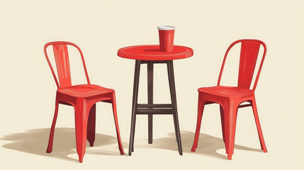 "Plastic stool chair and table, often used in street food settings, featuring simple and durable designs suitable for casual dining."
