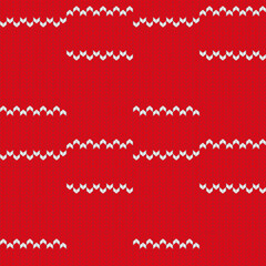 Knitted ornament Christmas ugly sweater seamless pattern design for unisex wear, printable cards, party posters, banners, sublimation. Vector illustration EPS10. Red and white colors.