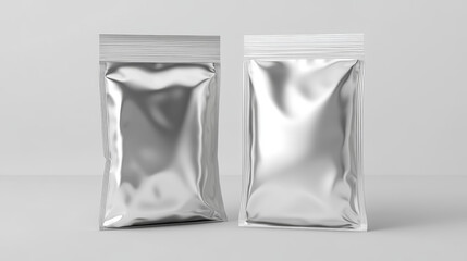 "White blank plastic metallic foil bag mockup template. EPS10 vector format, ideal for product packaging designs and presentations."