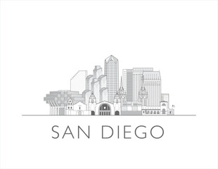 Fototapeta premium San Diego skyline cityscape vector illustration