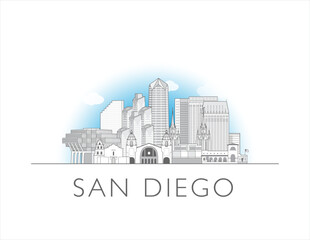 Fototapeta premium San Diego skyline cityscape vector illustration