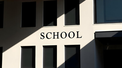 Obraz premium 4K modern school building in black and white colors with minimalistic lettering. 