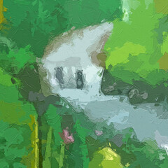 Oil paintings and various flowers, leaves, birds, lotus leaves, lotus flowers, parrots, forests, streams, beautiful scenery