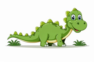 Obraz premium Cute baby dinosaur illustration with big eyes and green skin, featuring a long tail and friendly expression