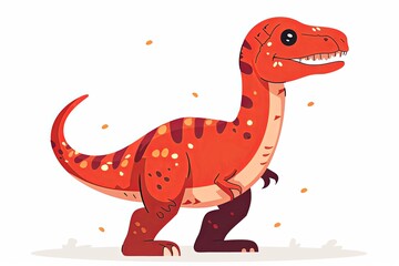 Cute red cartoon dinosaur illustration with large eyes and playful expression