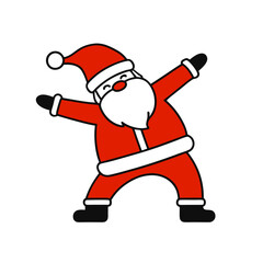 Happy Santa Claus dancing with arms wide open in a red suit on a white background for Christmas joy
