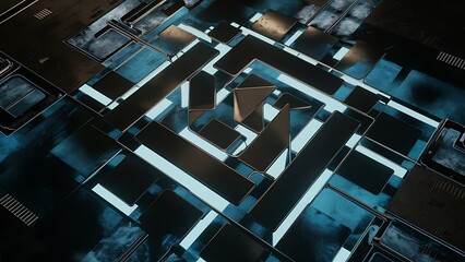 Obraz premium Glowing black and blue abstract squares background pattern 3D rendering