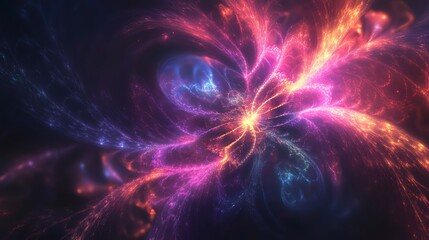 Obraz premium Abstract fractal art with swirling pink, blue, and orange light.
