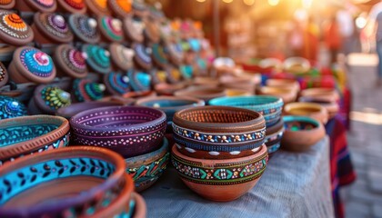 Local crafts at a market, vibrant and handmade, Urban, Bright hues, Photograph, Cultural heritage