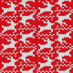 Knitted ornament Christmas ugly sweater seamless pattern design for unisex wear, printable cards, party posters, banners, sublimation. Vector illustration EPS10. Red and white colors.