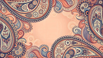 Abstract background frame with intricate paisley pattern earth tone