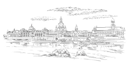 Fototapeta premium Landscape of Theatre Square in Dresden vector illustration