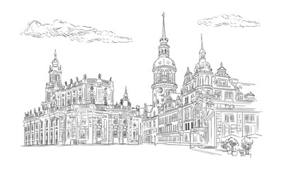 Fototapeta premium Germany hand drawn Theatre Square in Dresden landmark vector