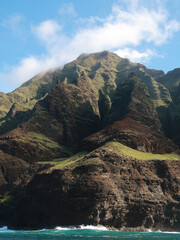 Nepali Coastline in Kauai, Hawaii with the ocean from a boat