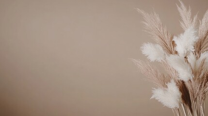 A beautiful collection of pampas grass in neutral tones is displayed gracefully against a soft...