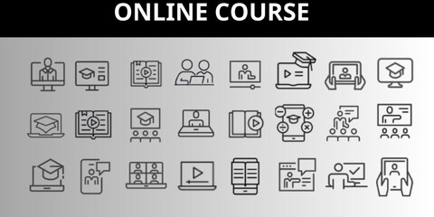 Online course icon collection set. Containing online, course, learning, education, machine learning, presentation, class icon