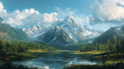 Majestic Mountain Landscape with Serene Lake