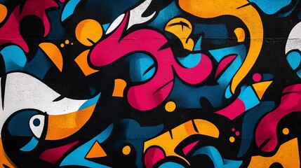 Colorful abstract graffiti art on a textured wall.