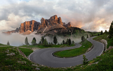 Dolomites in fog seen from Giau Pass
