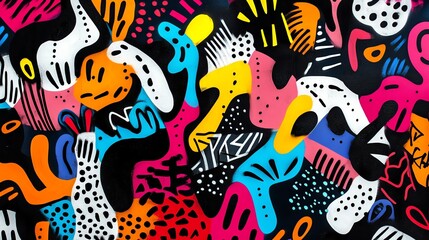 Colorful abstract graffiti art on a black background.