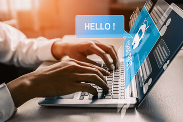 AI Chatbot smart digital customer service application concept. Computer or mobile device application using artificial intelligence chat bot automatic reply online message to help customers instant uds