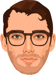 Portrait of a handsome European male in glasses. Confident young man. Social network profile avatar. Individuality concept.