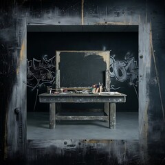 Dark grunge texture background - Black wall. Grunge table, black blackboard, abrasion wall.