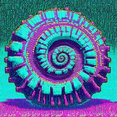 Obraz premium Vibrant 8-Bit Pixel Art Ammonite Boss Fight, Retro Gaming Design