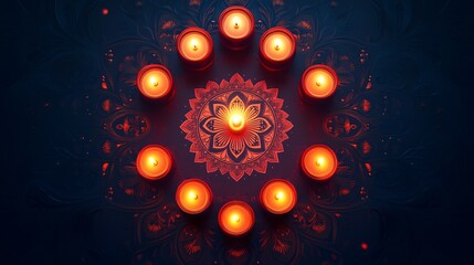 Fototapeta premium Diwali oil lamps with mandala