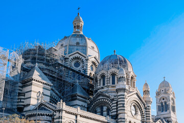 View of Marseille Cathedral of Saint Mary Major on sunny day, Marseille, France. High quality photo